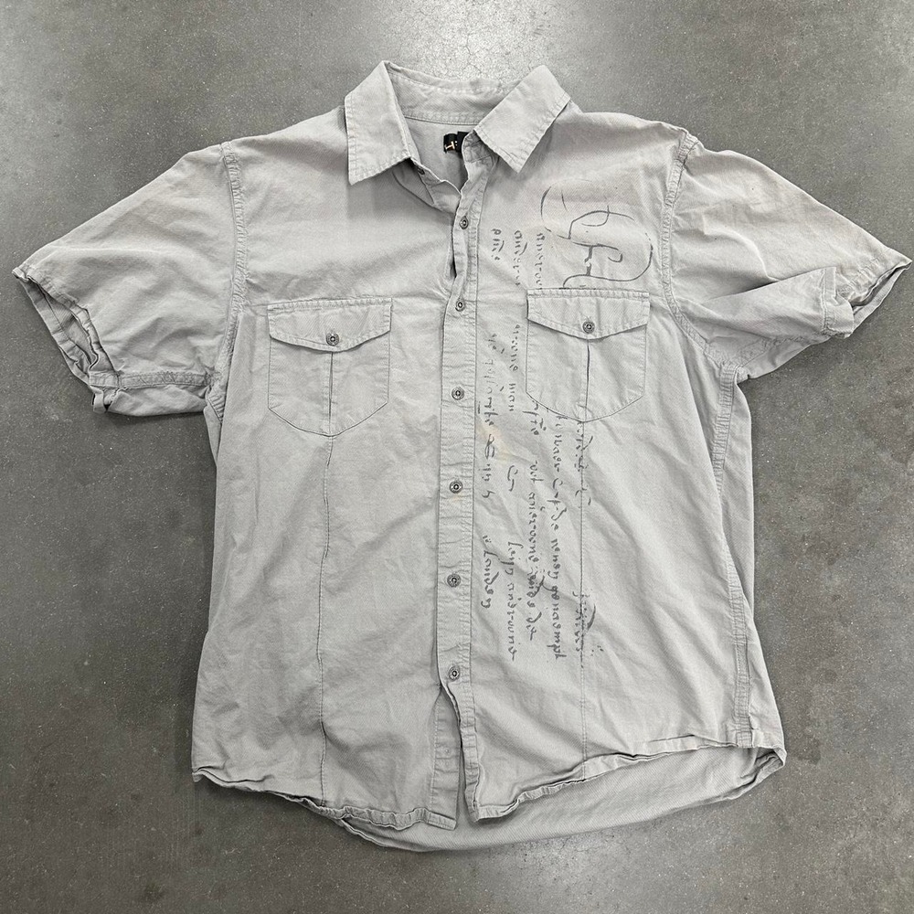 Helix Front and back graphic Y2k Helix grey button up shirt Size Lg